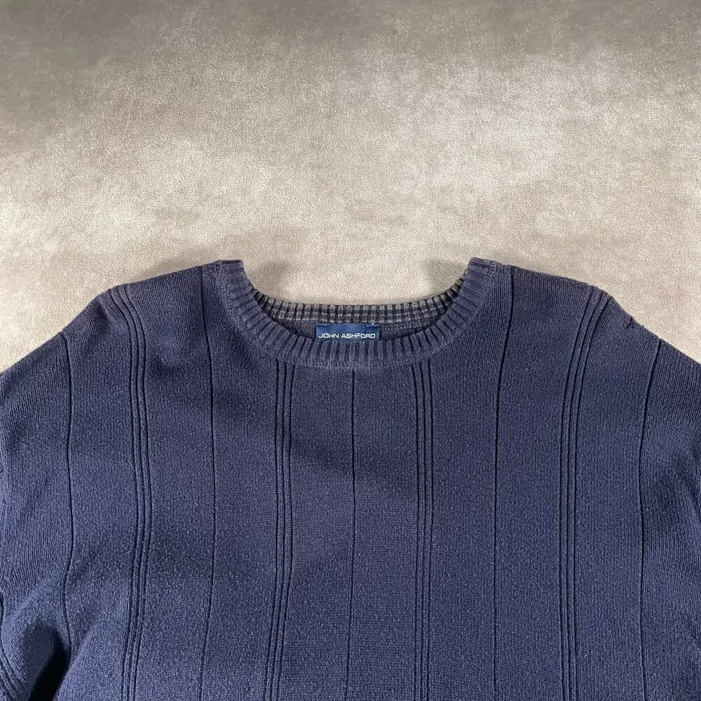 John Ashford Navy Blue Knit 100% Cotton Grandpa Sweater XL